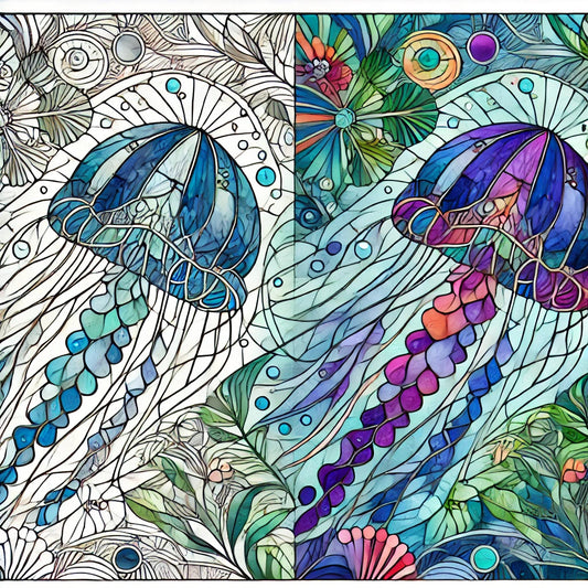 Dive into Serenity with This Stained Glass Jellyfish Coloring Page
