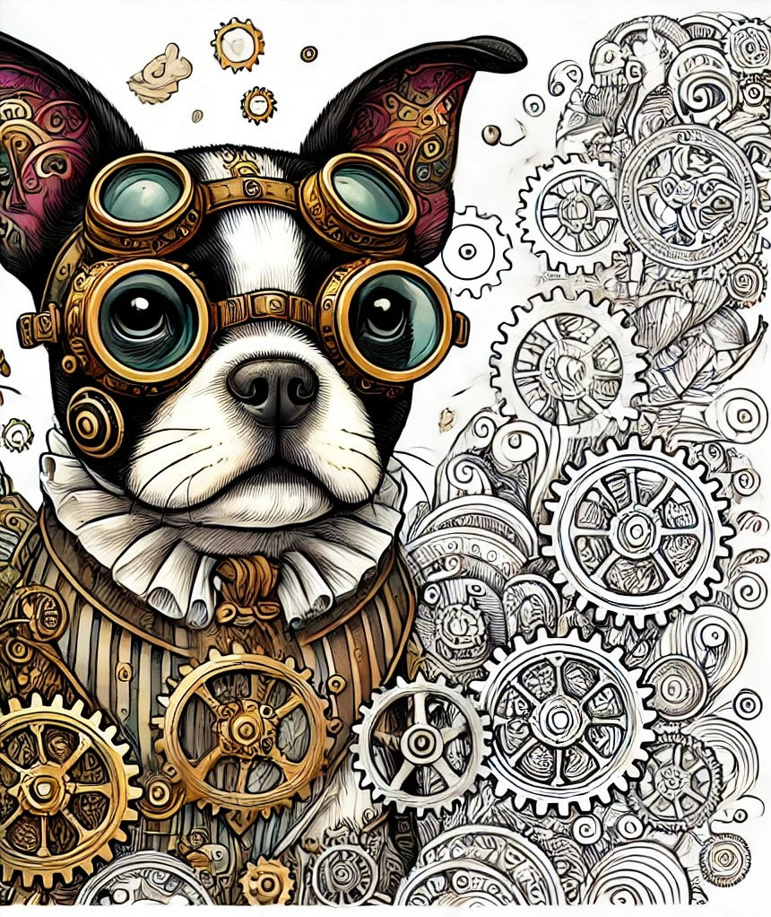 Steampunk Meets Boston Terrier in Today’s Free Coloring Page