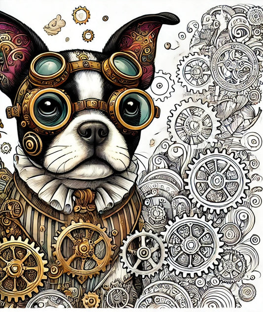 Steampunk Meets Boston Terrier in Today’s Free Coloring Page