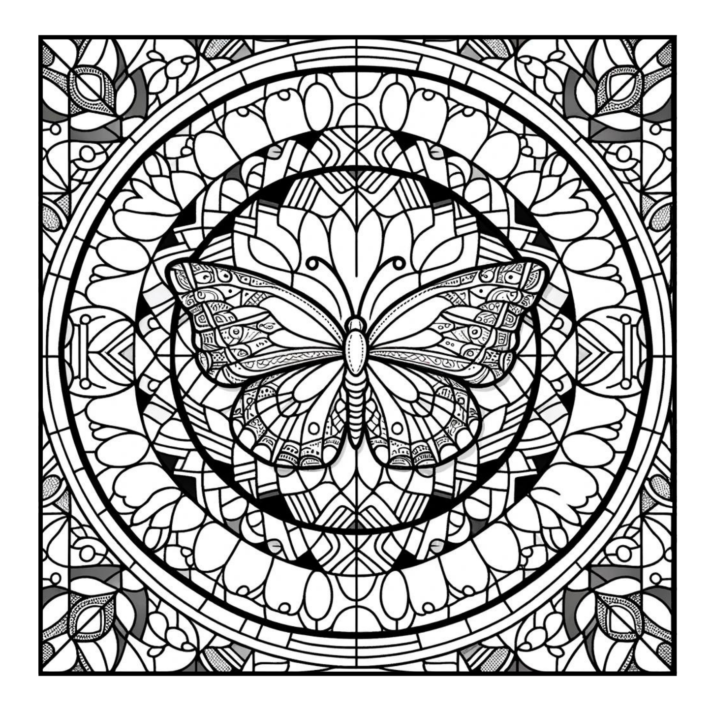 Stained Glass Butterfly - Adult Coloring Book