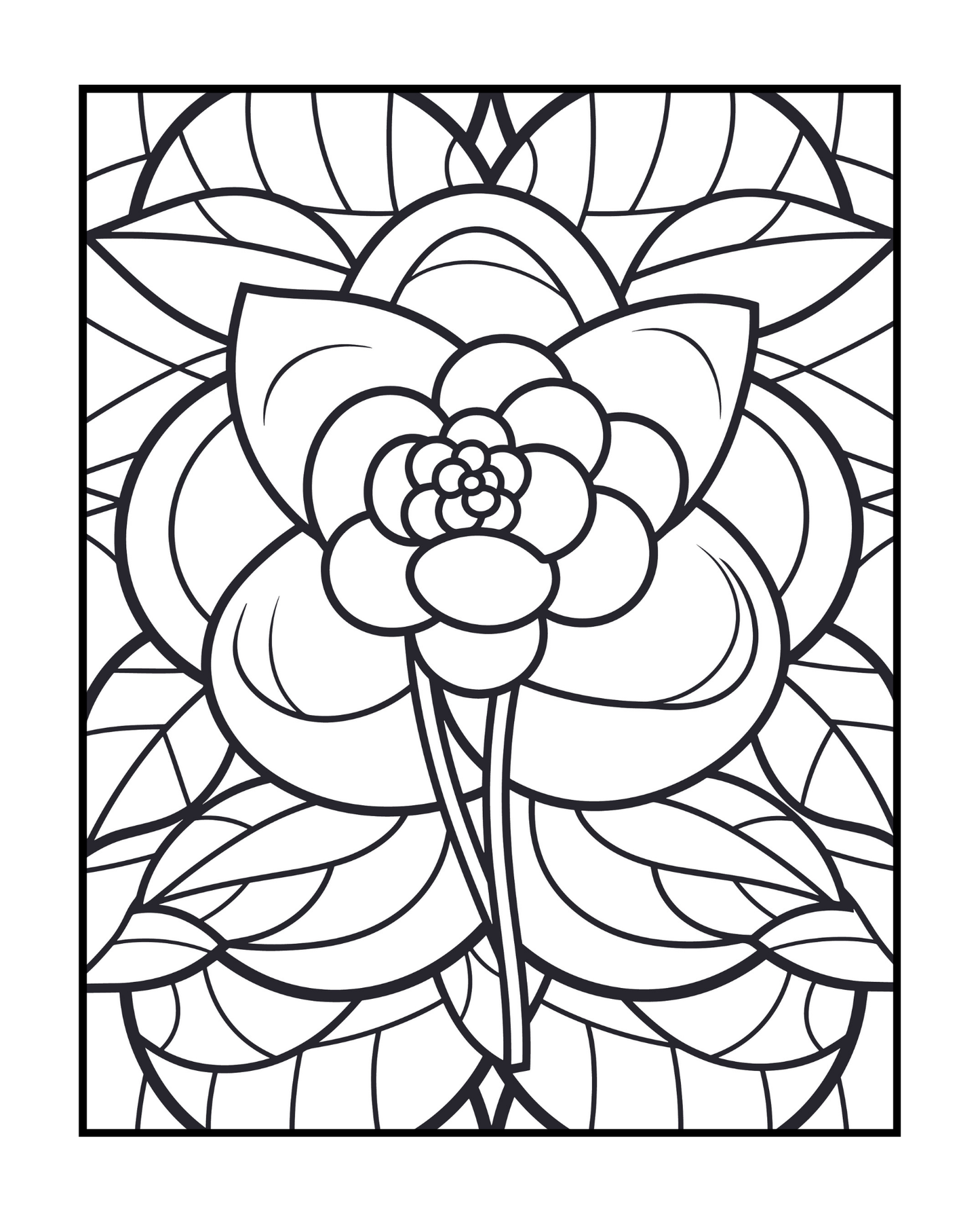 Stained Glass Flowers - Adult Coloring Book