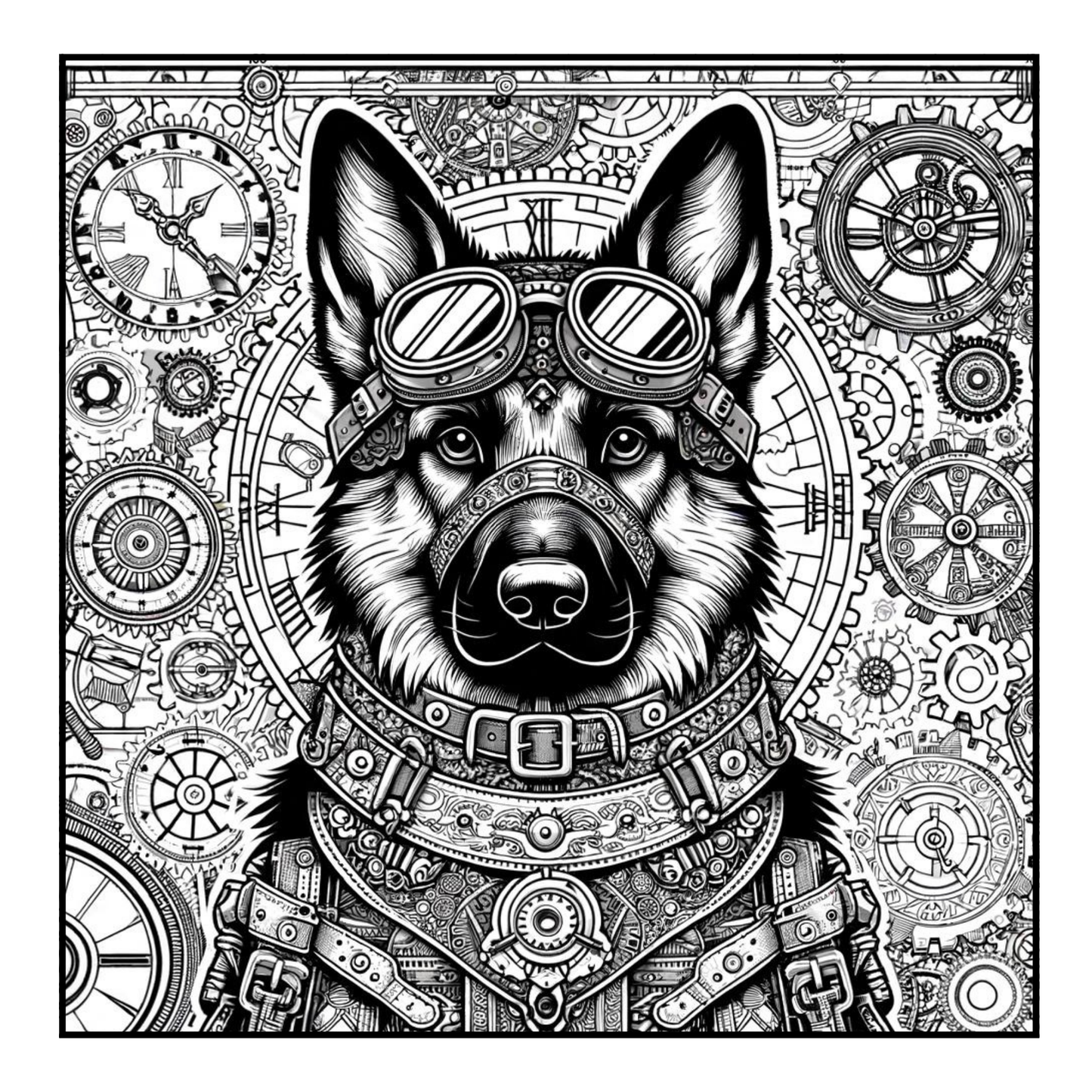 Steampunk German Shepherd - Adult Coloring Book