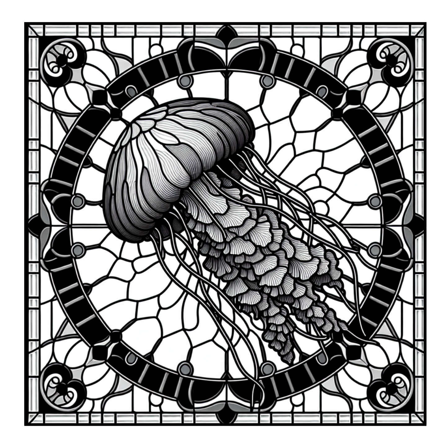 Stained Glass Jellyfish - Adult Coloring Book