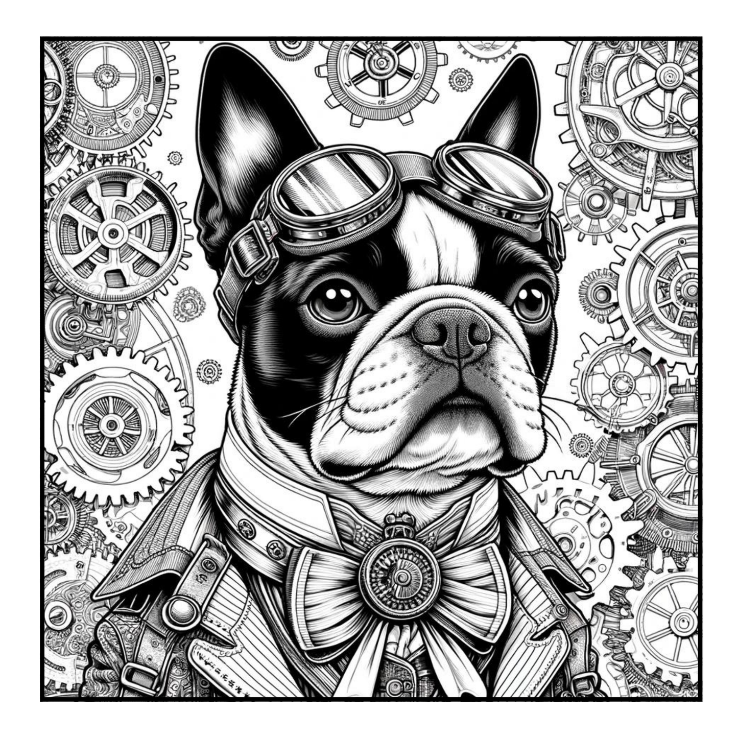Steampunk Boston Terrier - Adult Coloring Book