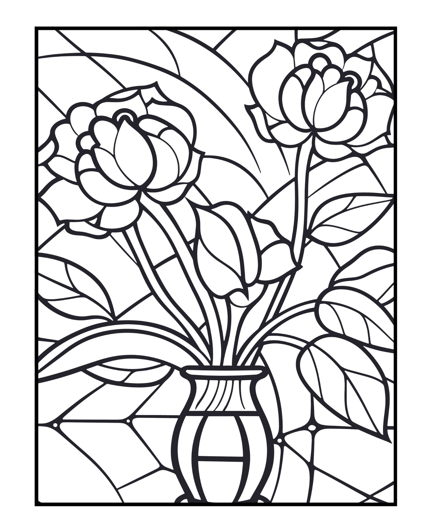 Stained Glass Flowers - Adult Coloring Book