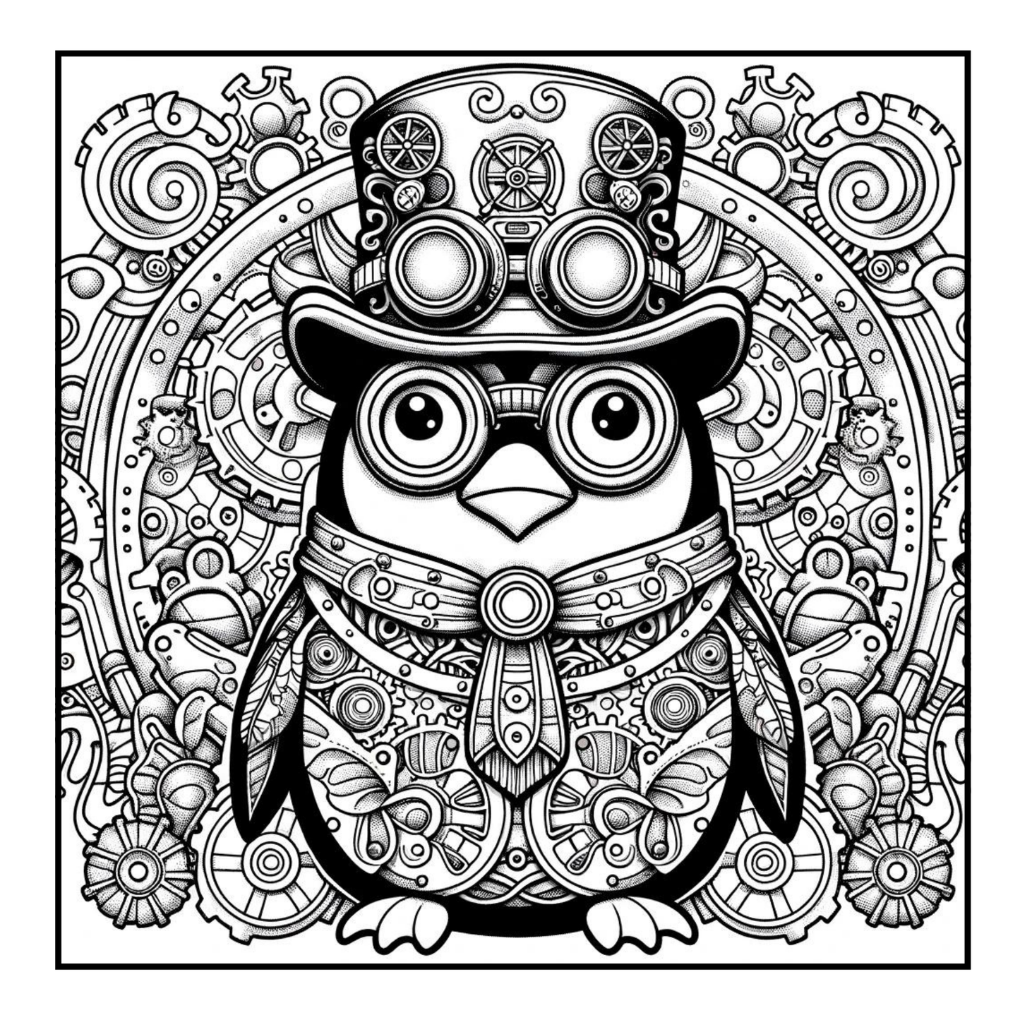 Steampunk Penguin - Adult Coloring Book