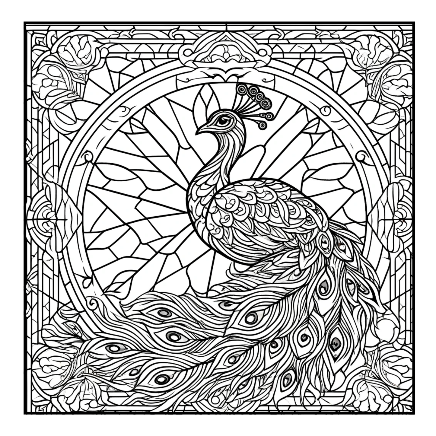 Stained Glass Peacock - Adult Coloring Book