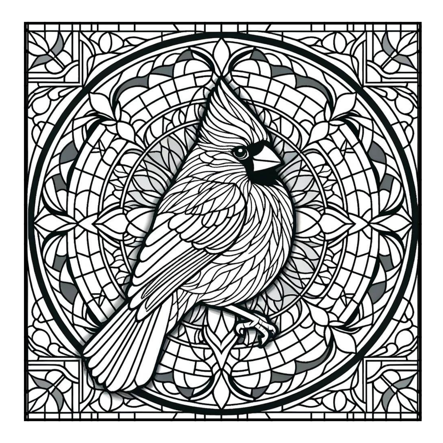 Stained Glass Cardinal - Adult Coloring Book