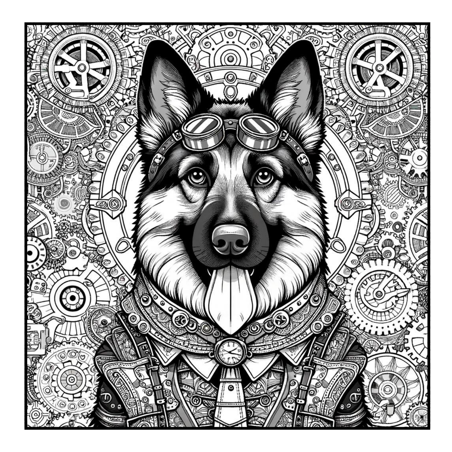 Steampunk German Shepherd - Adult Coloring Book