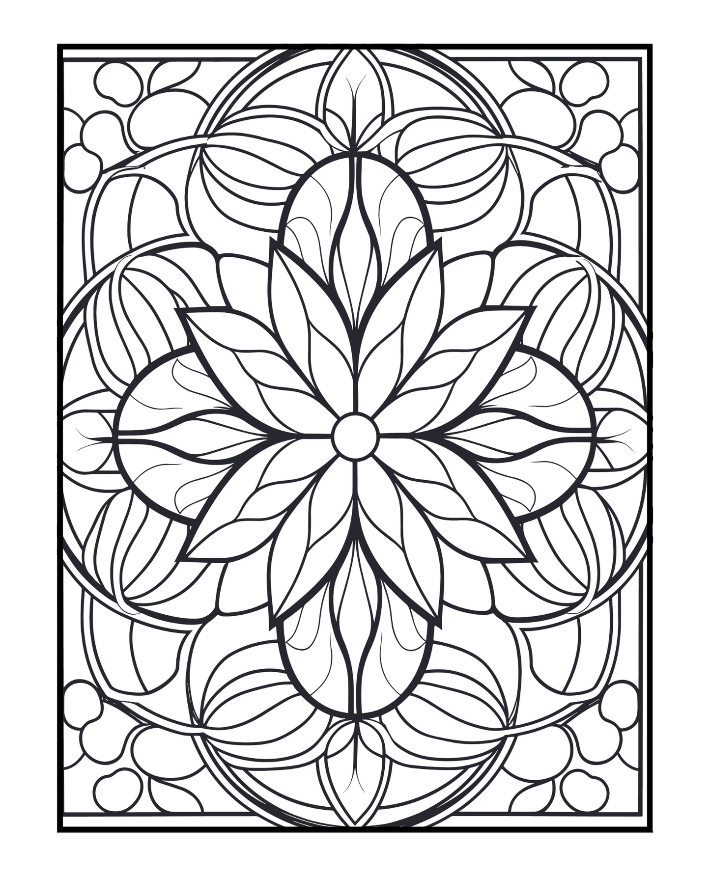 Stained Glass Flowers - Adult Coloring Book