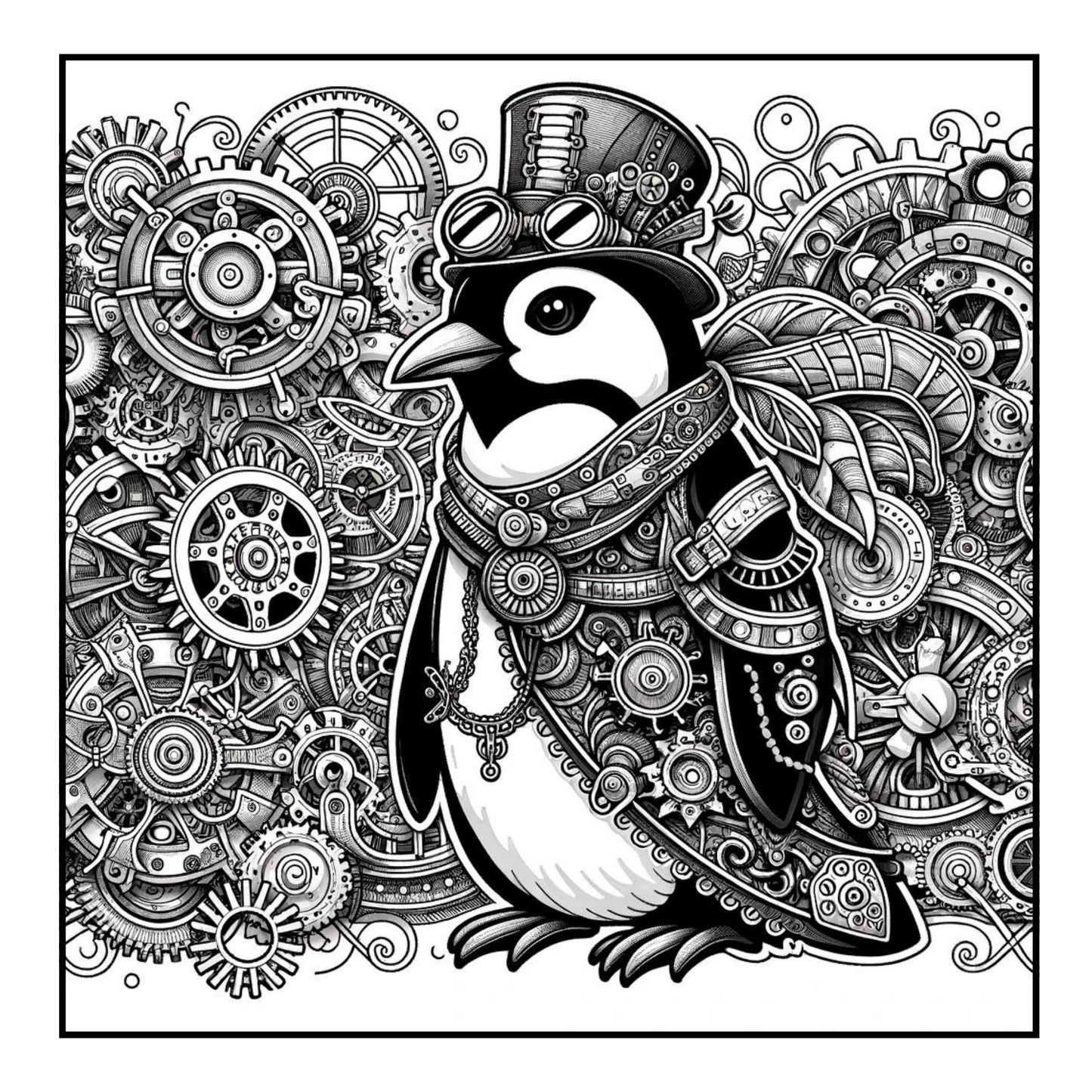 Steampunk Penguin - Adult Coloring Book