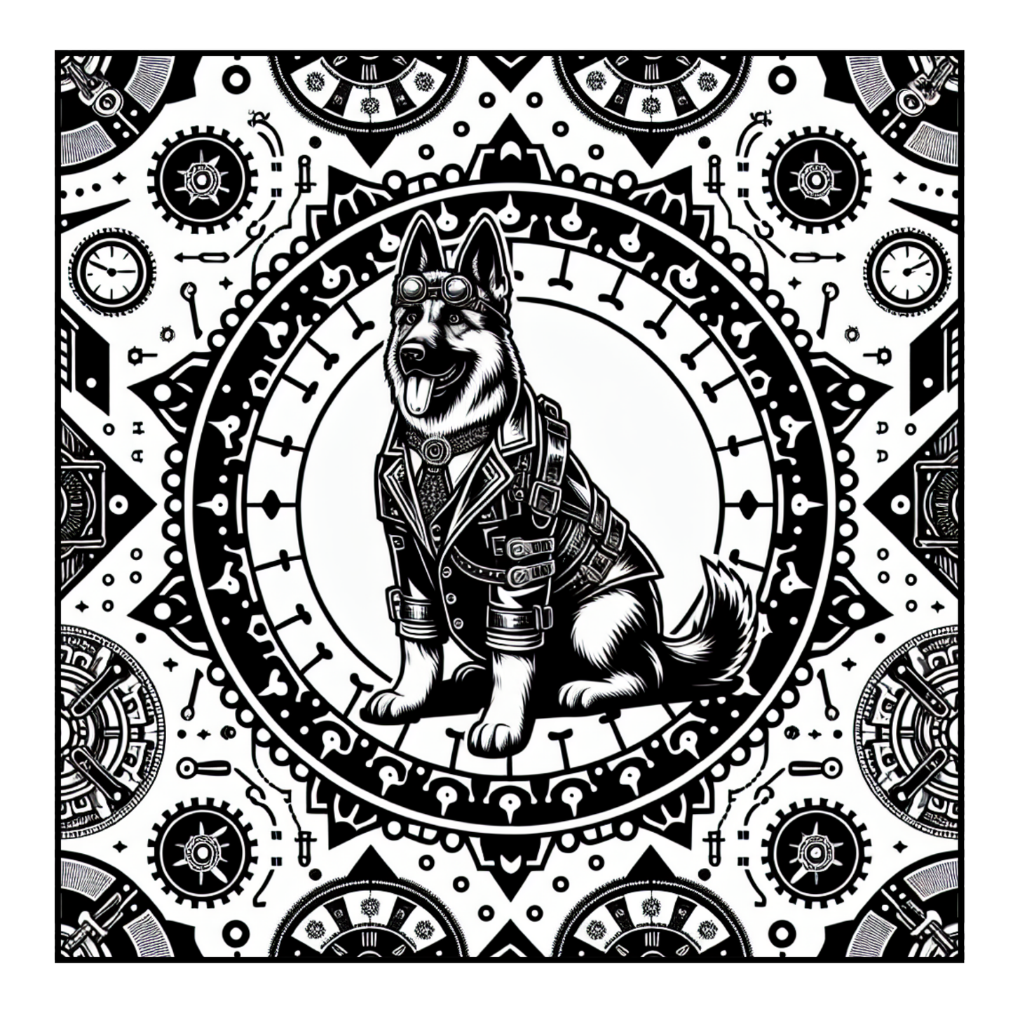 Steampunk German Shepherd - Adult Coloring Book