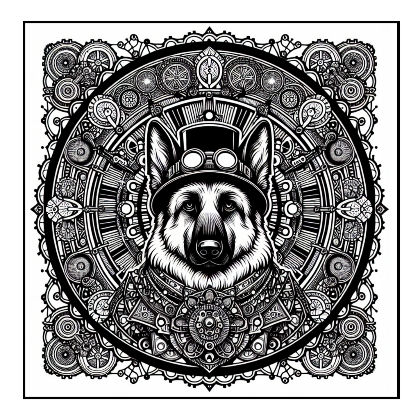 Steampunk German Shepherd - Adult Coloring Book
