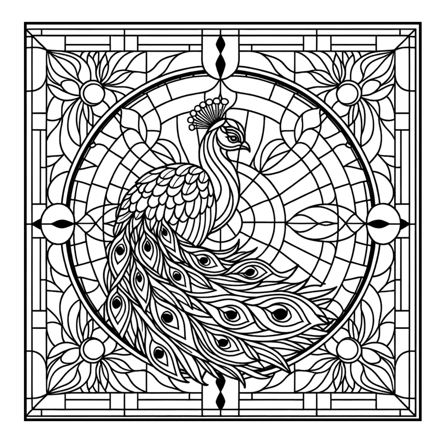 Stained Glass Peacock - Adult Coloring Book