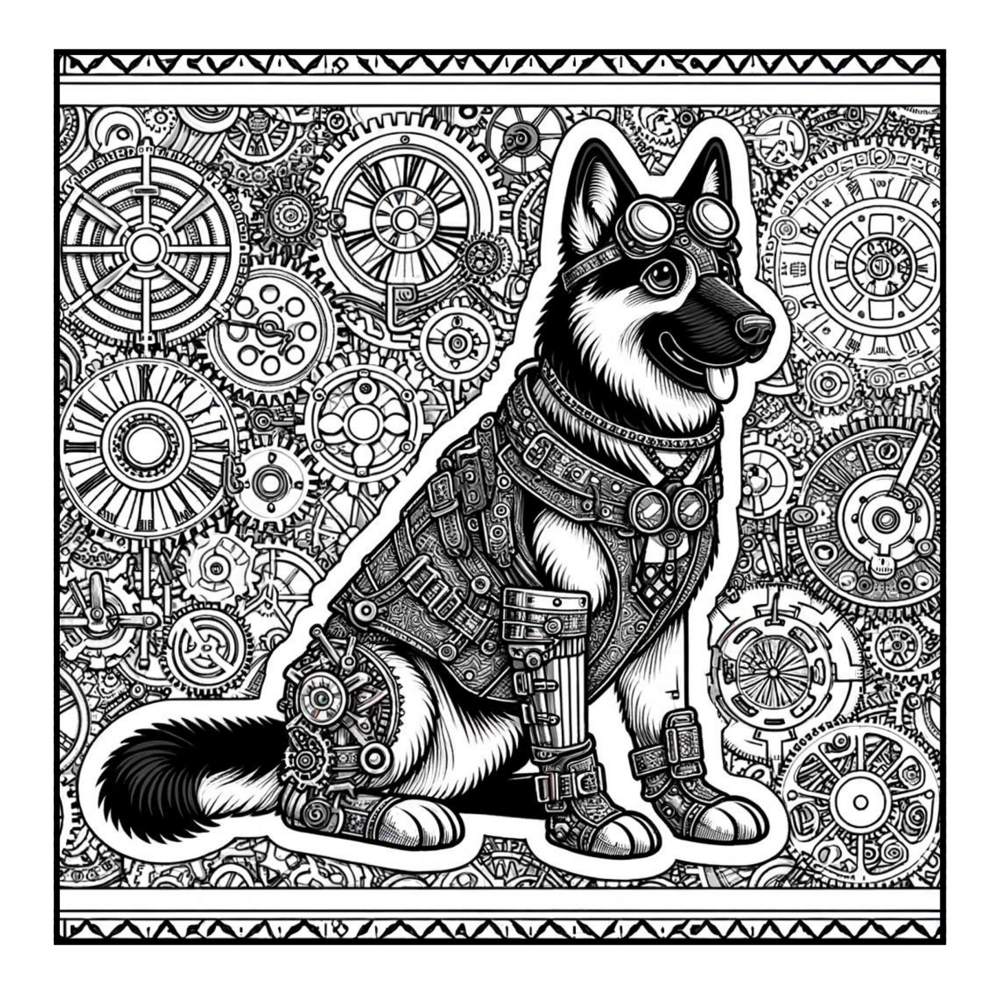 Steampunk German Shepherd - Adult Coloring Book