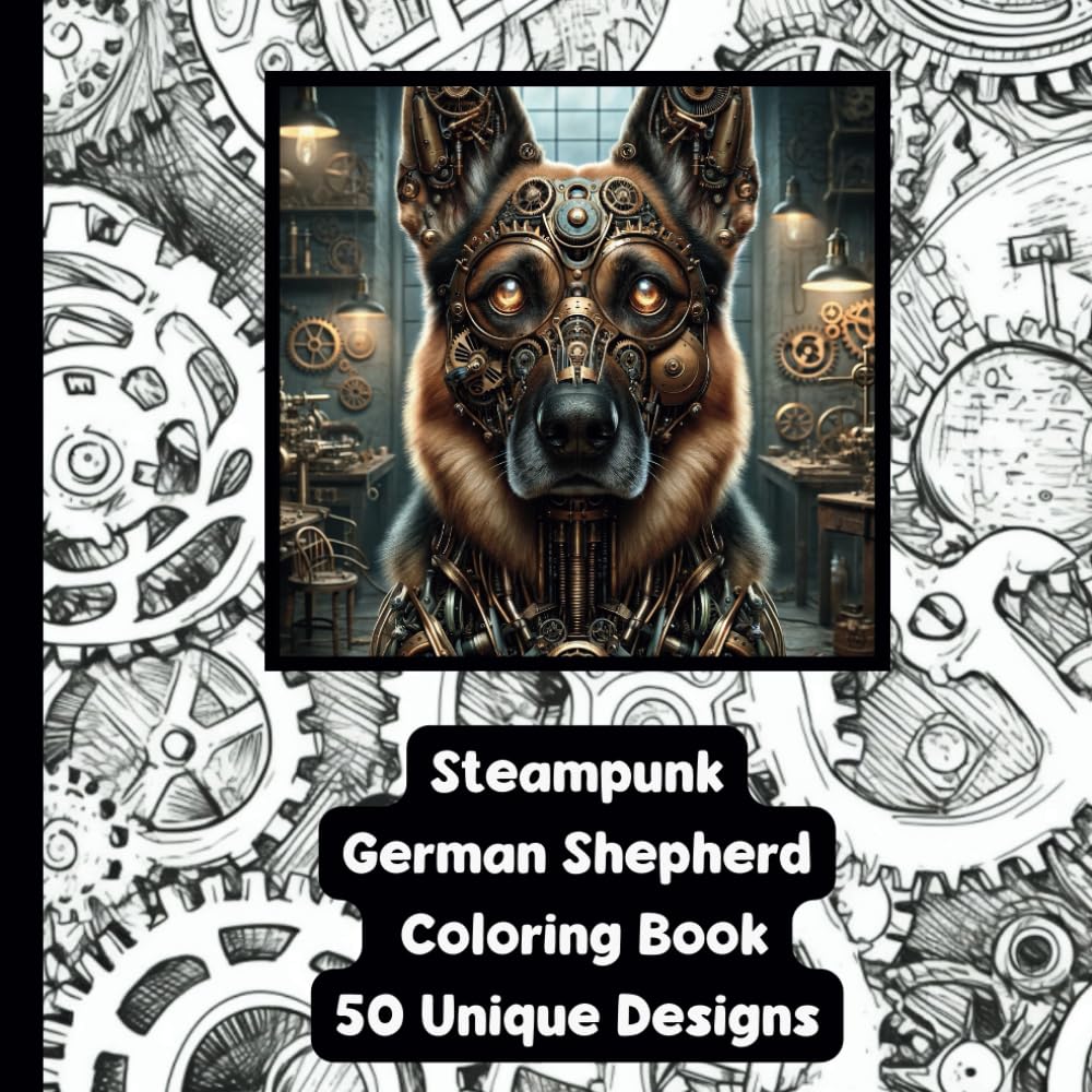 Steampunk German Shepherd - Adult Coloring Book