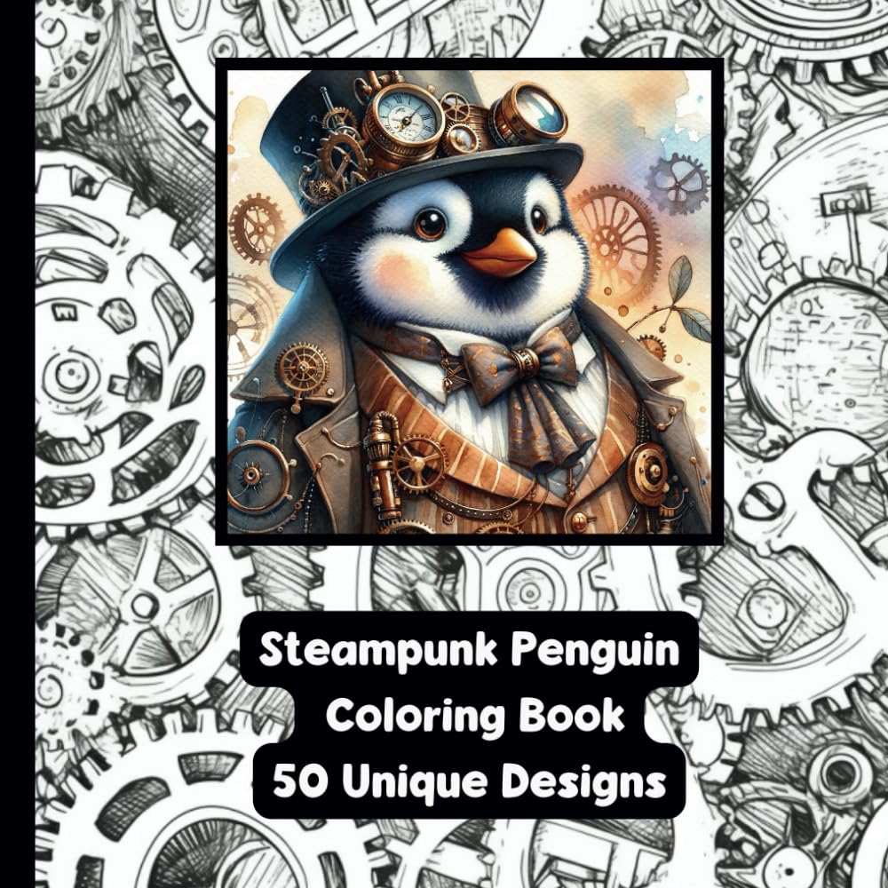 Steampunk Penguin - Adult Coloring Book