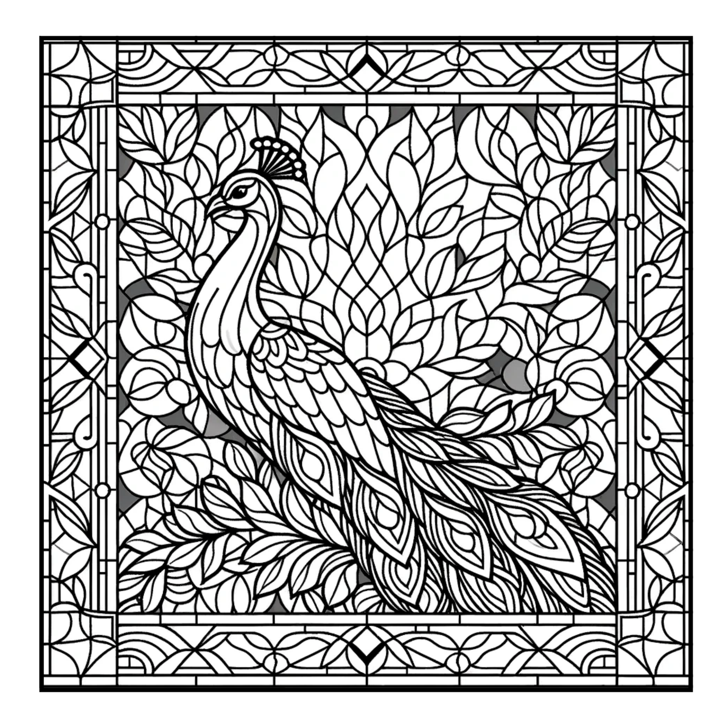Stained Glass Peacock - Adult Coloring Book