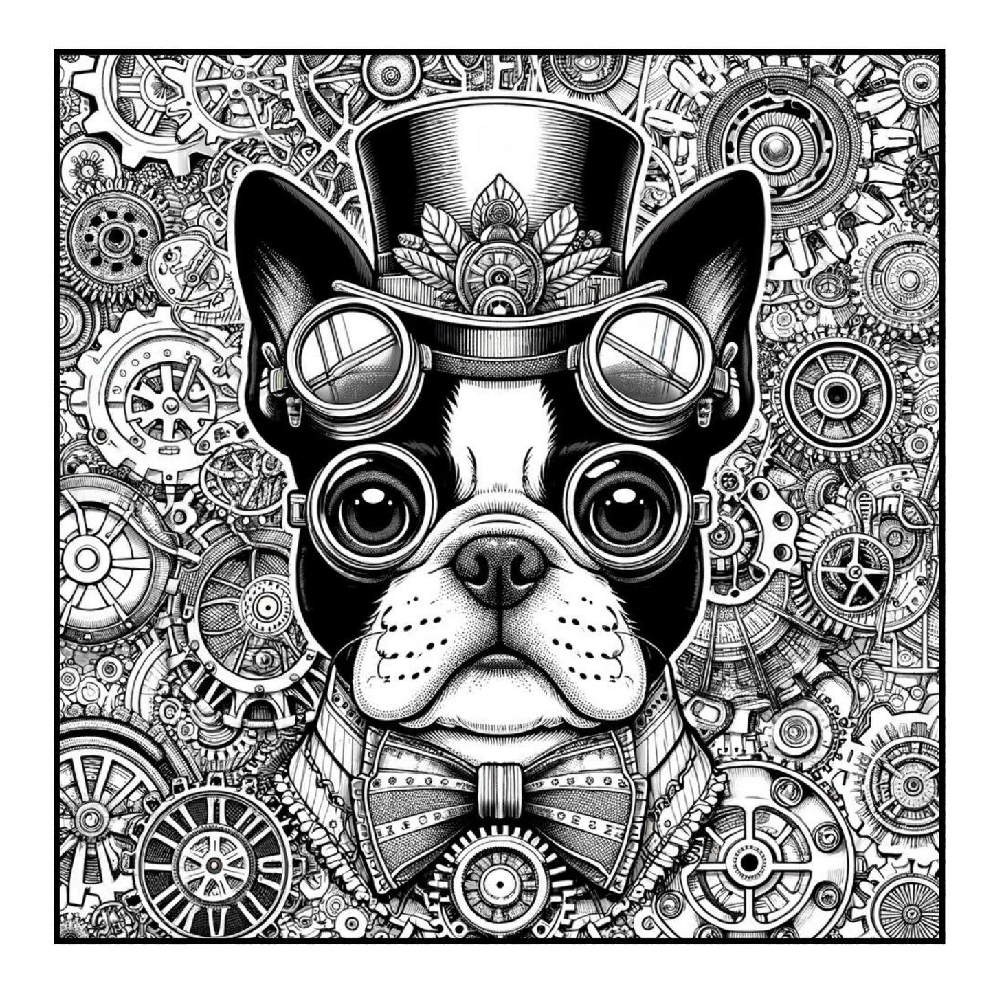 Steampunk Boston Terrier - Adult Coloring Book