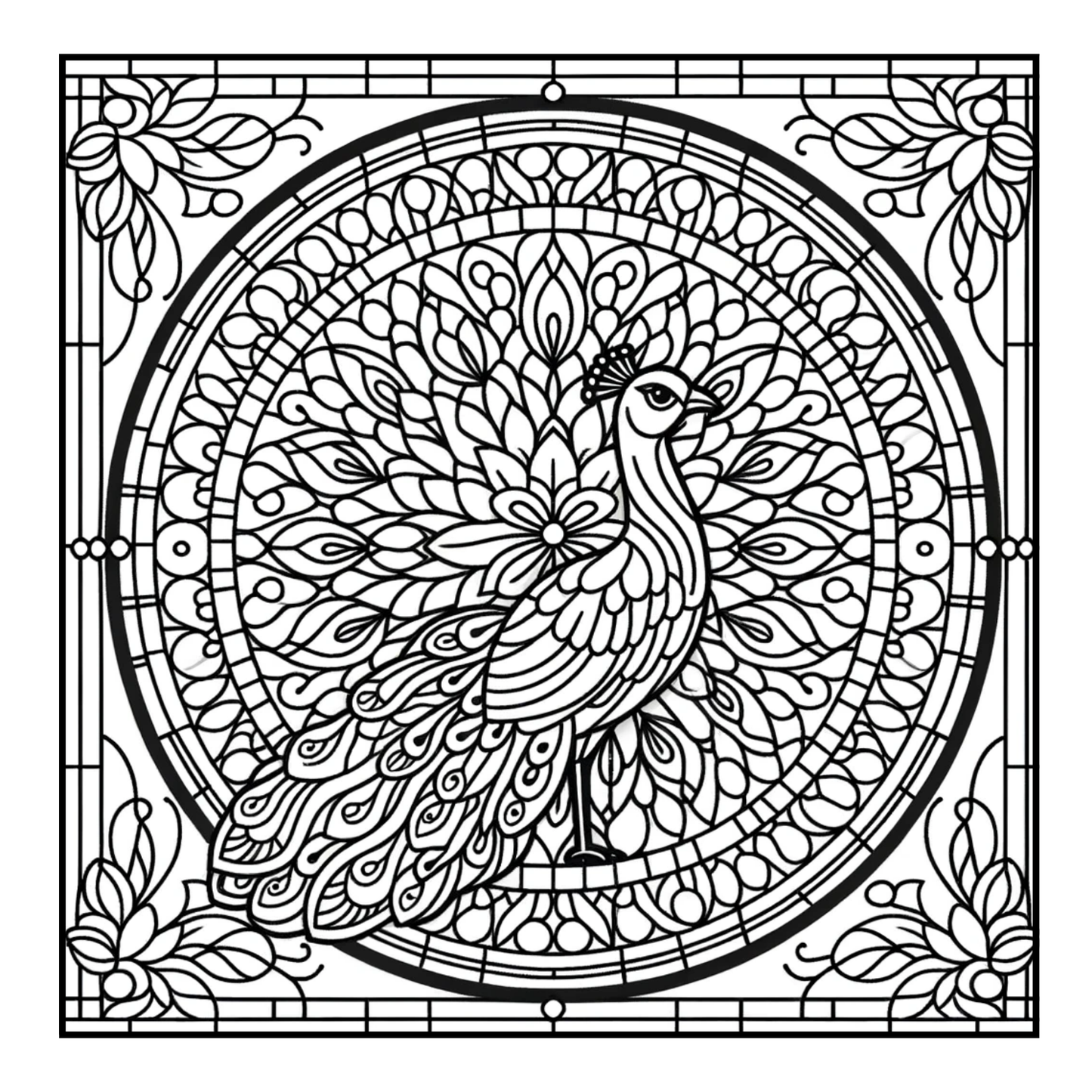 Stained Glass Peacock - Adult Coloring Book