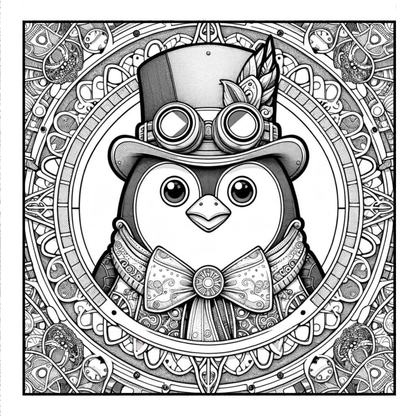 Steampunk Penguin - Adult Coloring Book