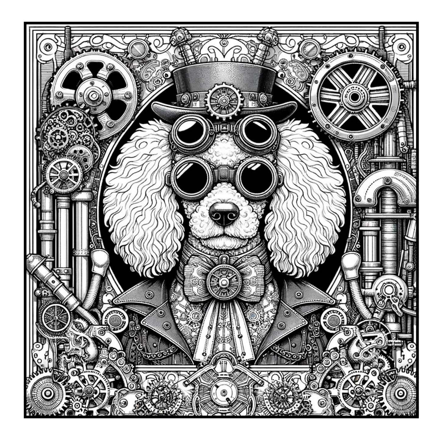 Steampunk Poodle - Adult Coloring Book