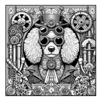 Steampunk Poodle - Adult Coloring Book