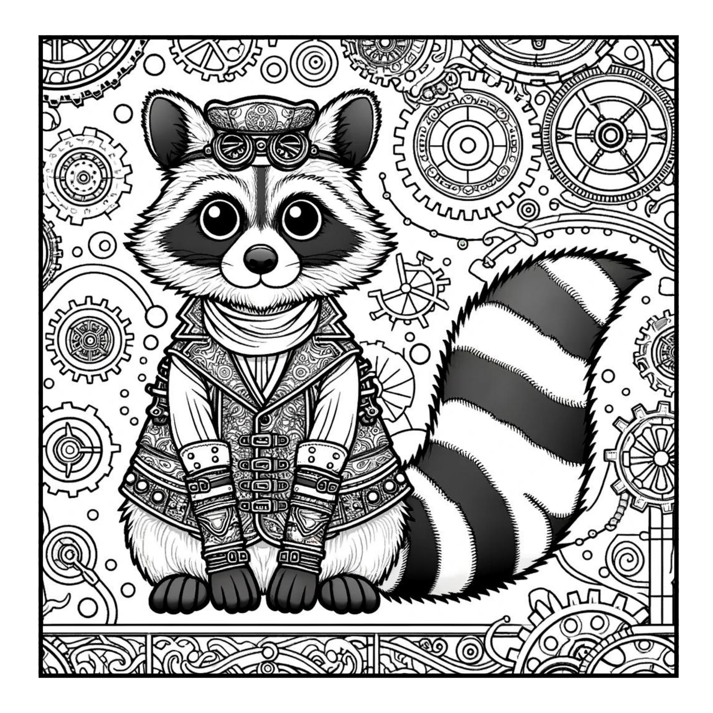 Steampunk Raccoon - Adult Coloring Book