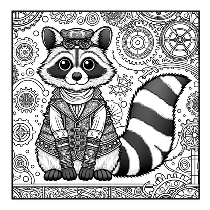 Steampunk Raccoon - Adult Coloring Book
