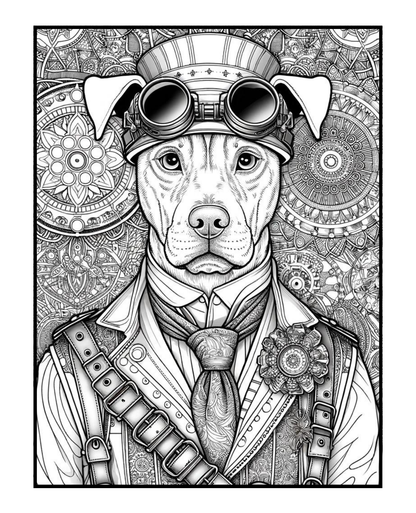 Steampunk Dogs - Adult Coloring Book