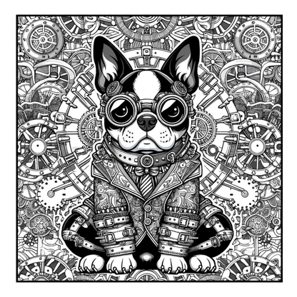 Steampunk Boston Terrier - Adult Coloring Book