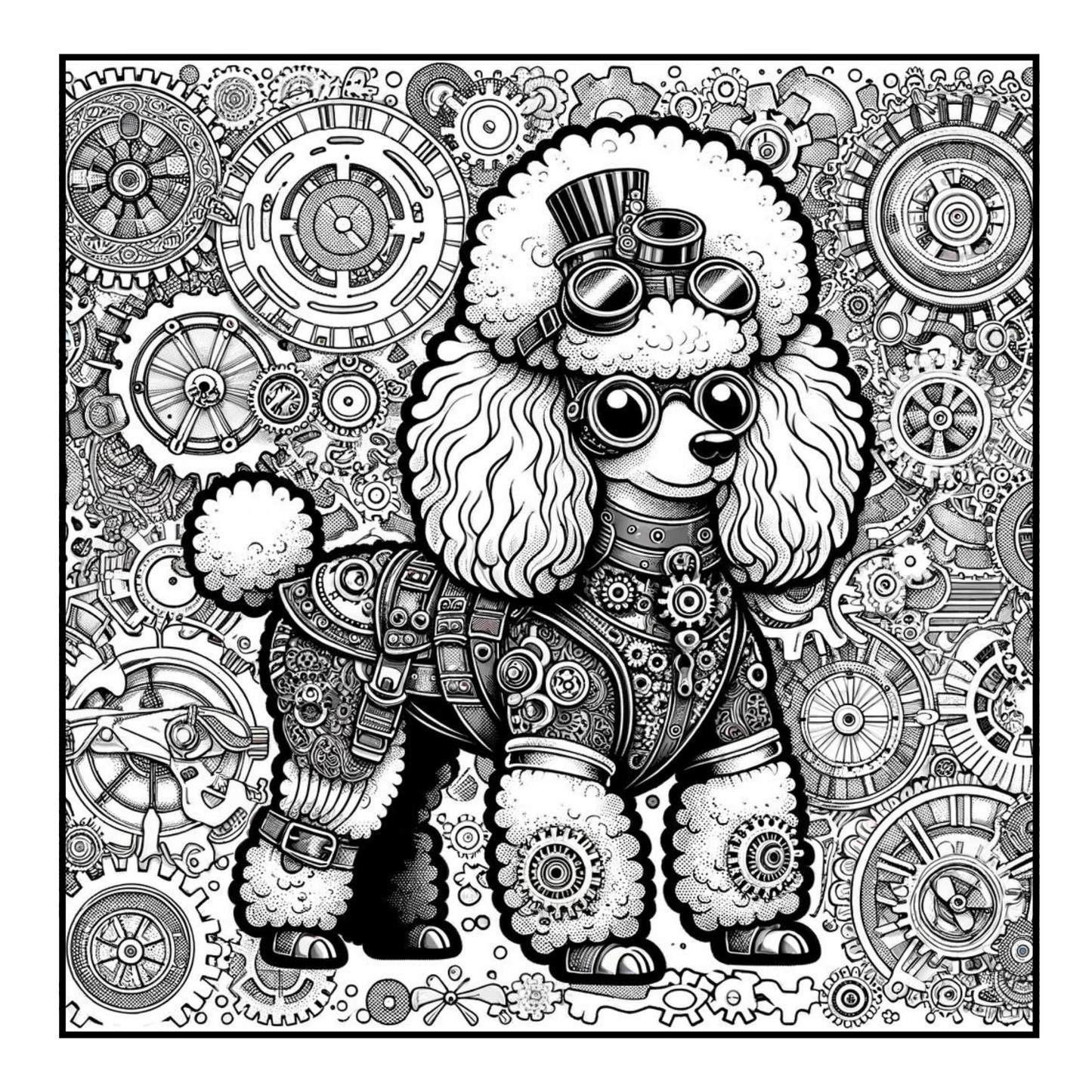 Steampunk Poodle - Adult Coloring Book