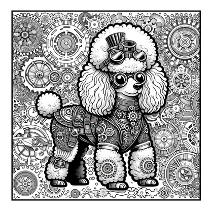 Steampunk Poodle - Adult Coloring Book