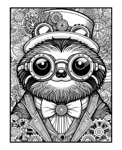 Steampunk Sloths - Adult Coloring Book