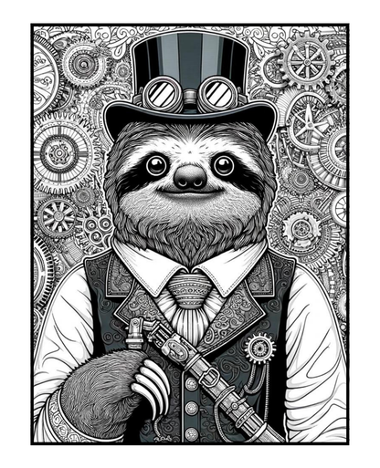 Steampunk Sloths - Adult Coloring Book