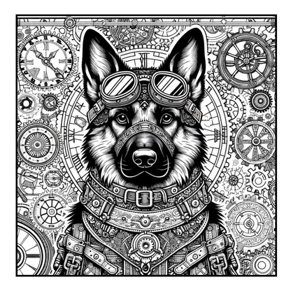 Steampunk German Shepherd - Adult Coloring Book