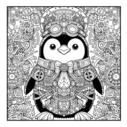 Steampunk Penguin - Adult Coloring Book