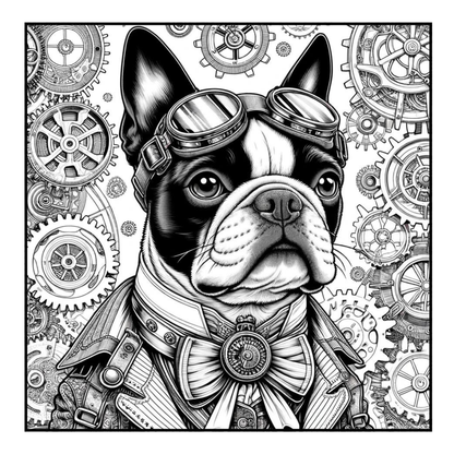 Steampunk Boston Terrier - Adult Coloring Book