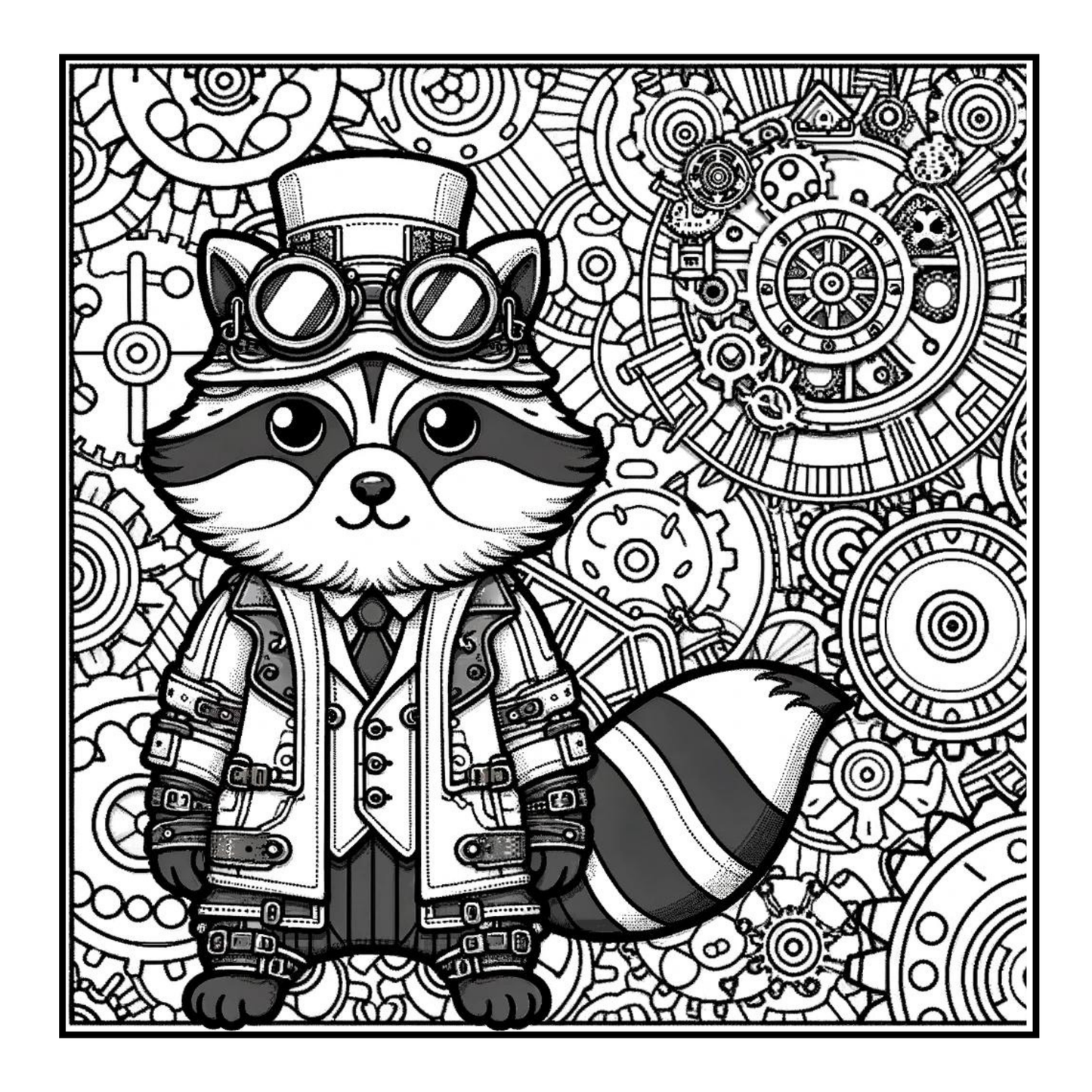 Steampunk Raccoon - Adult Coloring Book