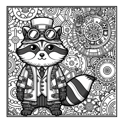 Steampunk Raccoon - Adult Coloring Book