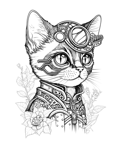 Steampunk Cats - Adult Coloring Book