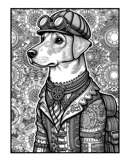 Steampunk Dogs - Adult Coloring Book