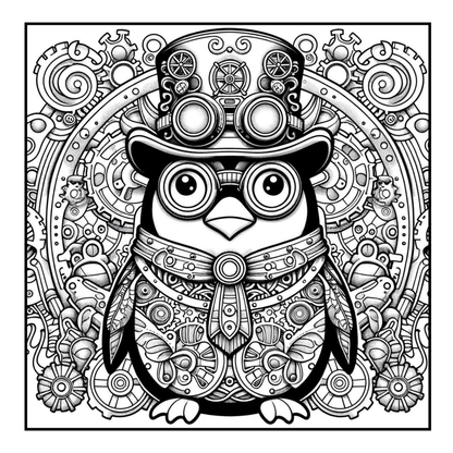 Steampunk Penguin - Adult Coloring Book