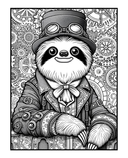 Steampunk Sloths - Adult Coloring Book