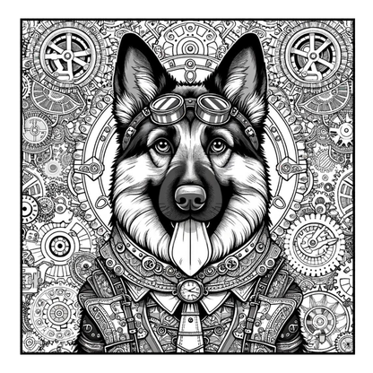 Steampunk German Shepherd - Adult Coloring Book