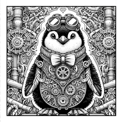 Steampunk Penguin - Adult Coloring Book