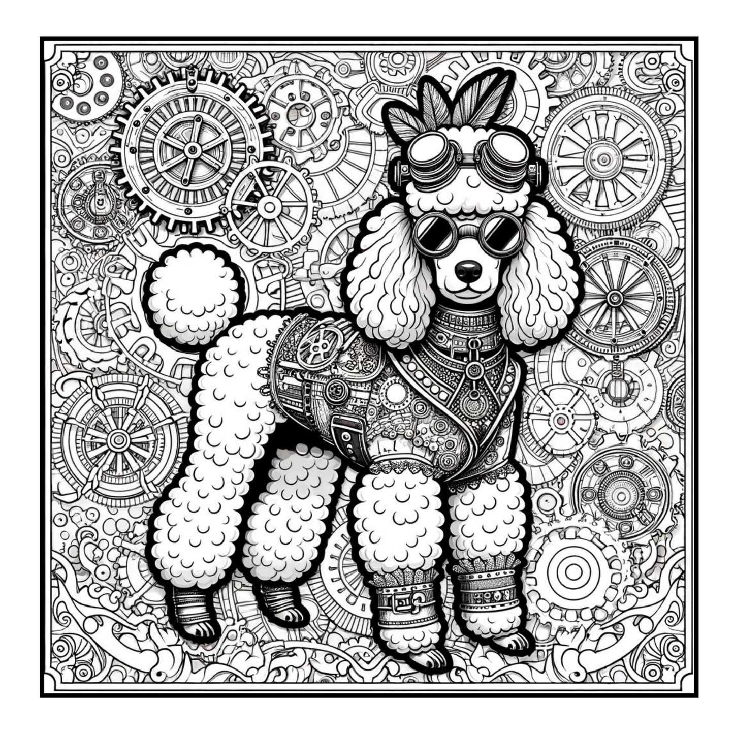 Steampunk Poodle - Adult Coloring Book
