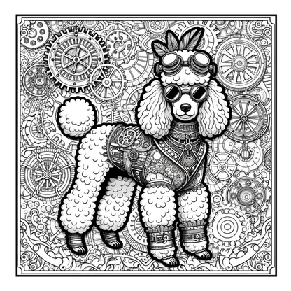 Steampunk Poodle - Adult Coloring Book