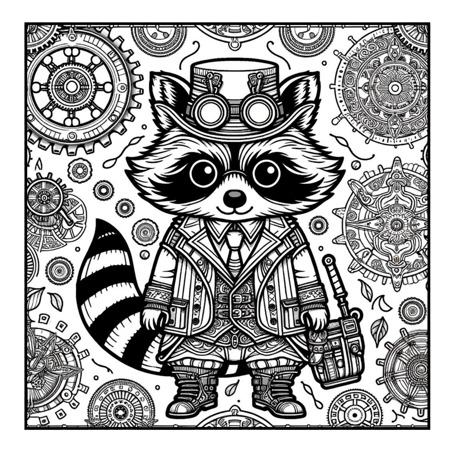 Steampunk Raccoon - Adult Coloring Book