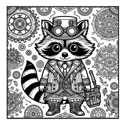 Steampunk Raccoon - Adult Coloring Book